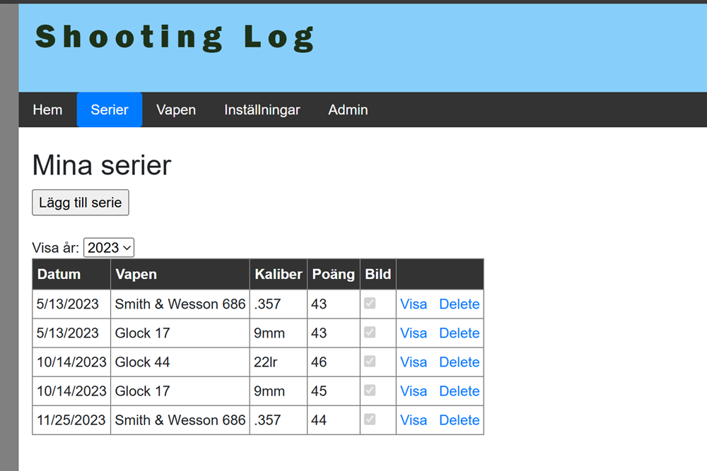 Shooting log screenshot